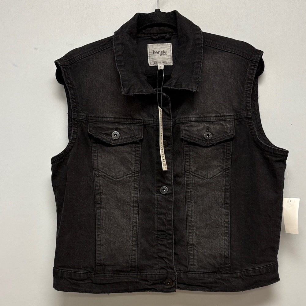 NEW Kensie Retro Luxe Stretch Denim Vest -Galaxy/Black Size Large